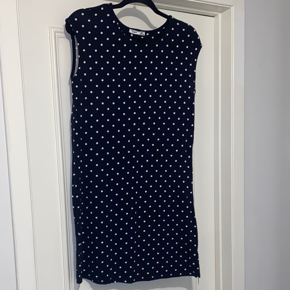 Dex Navy Polka Dot Sleeveless Shift Dress